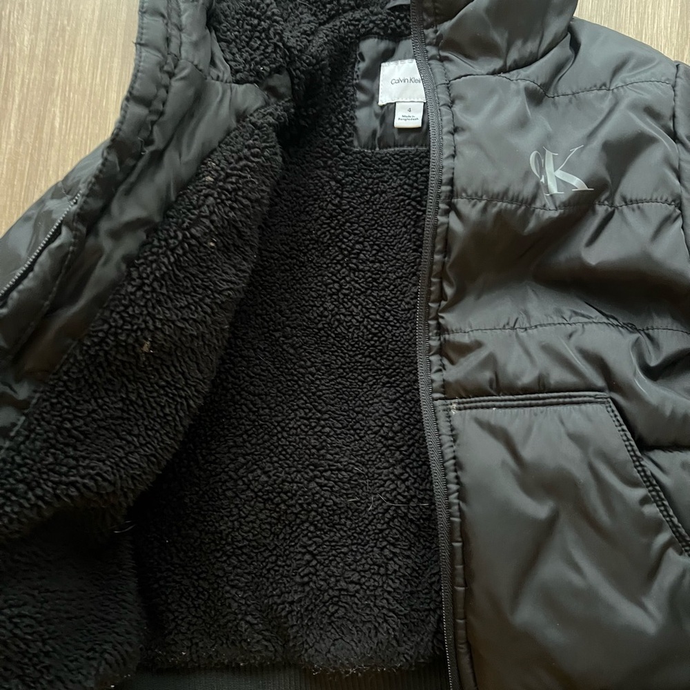 Calvin Klein Charcoal Hooded Puffer Jacket Size 4 - Picture 4 of 5